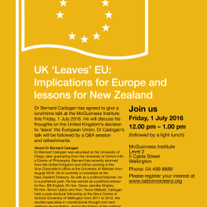 UK 'Leaves' EU: Implications for Europe and lessons for New Zealand