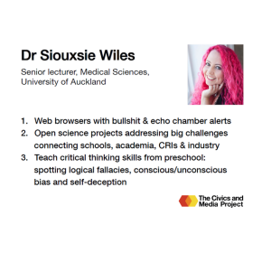 Dr Siouxsie Wiles shares her views on Civics and Media in New Zealand (5/10)